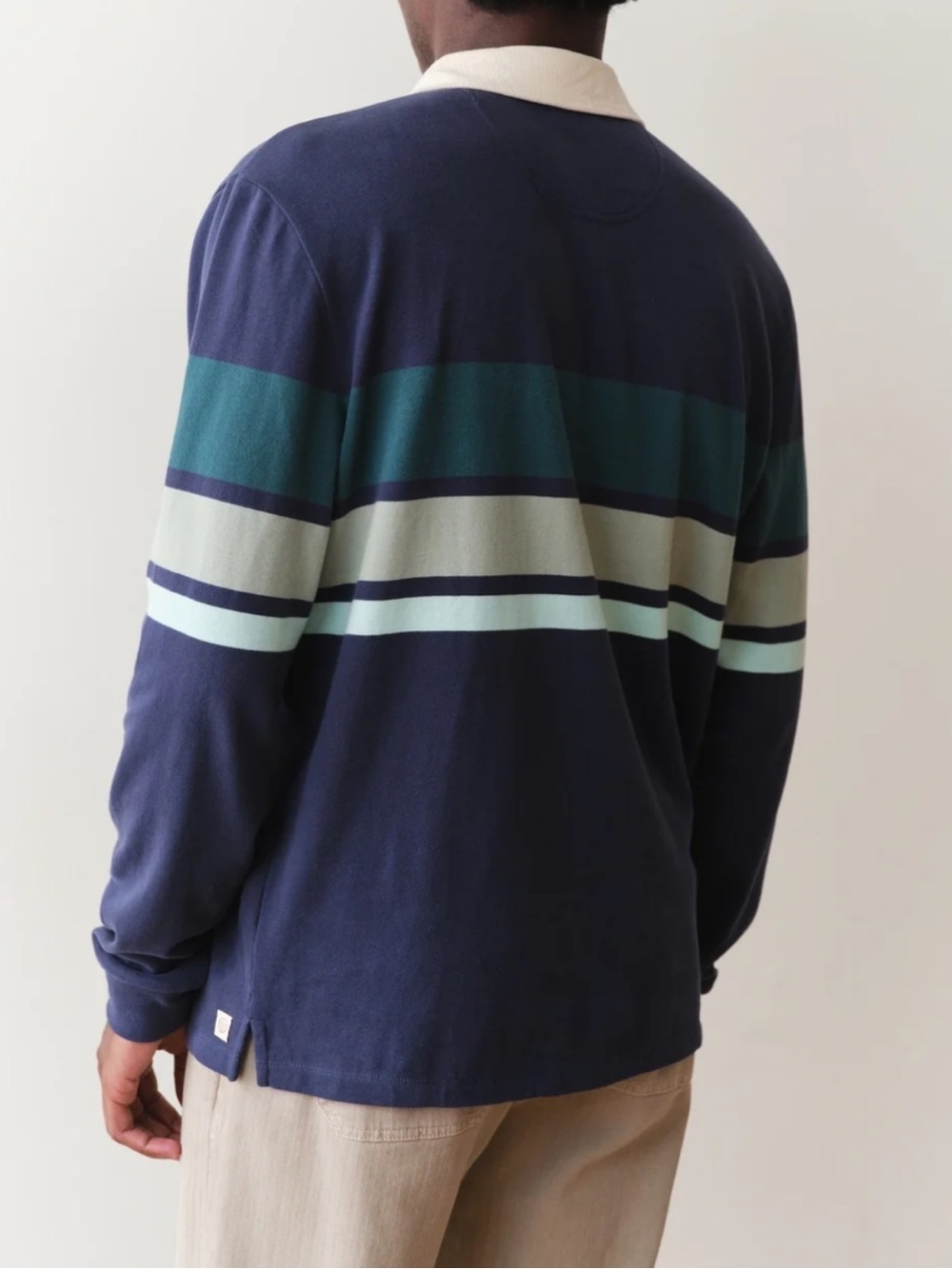 Marine Layer Rugby Polo Shirt Blue Striped Cotton Long Sleeve Casual Men’s Large - Picture 3 of 14